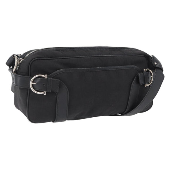 Salvatore Ferragamo Shoulder Bag Canvas Leather Black Silver Auth 173518