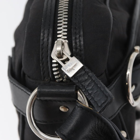 Salvatore Ferragamo Shoulder Bag Canvas Leather Black Silver Auth 173518