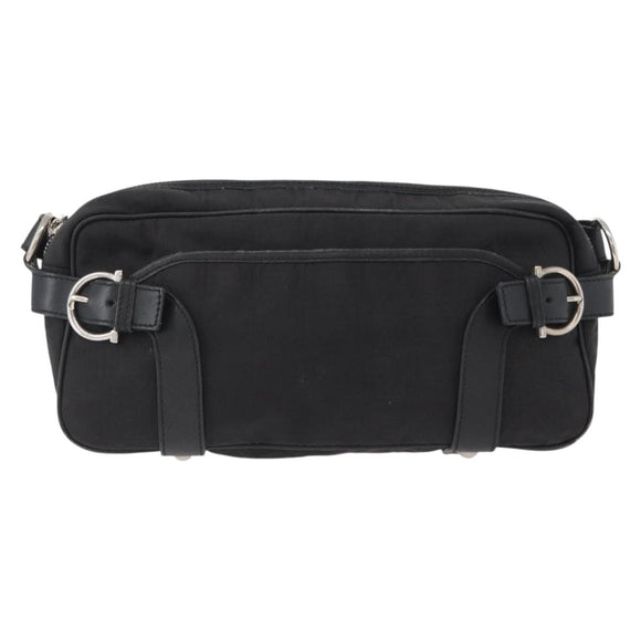 Salvatore Ferragamo Shoulder Bag Canvas Leather Black Silver Auth 173518