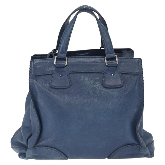 CELINE Hand Bag Leather Blue Silver Auth 173519