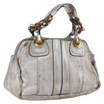 Chloe Hand Bag Leather Silver gold Auth 173521