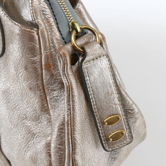 Chloe Hand Bag Leather Silver gold Auth 173521