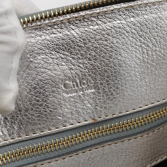 Chloe Hand Bag Leather Silver gold Auth 173521