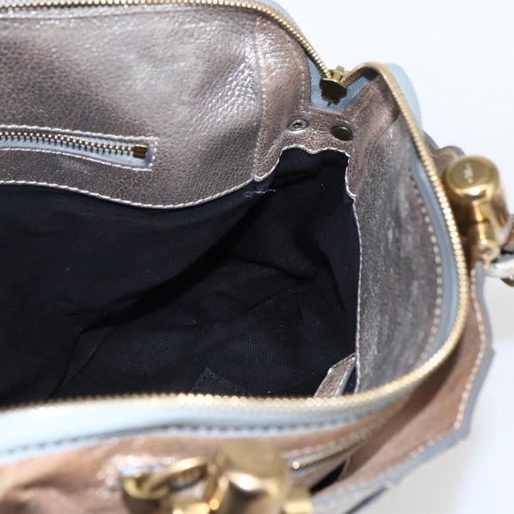 Chloe Hand Bag Leather Silver gold Auth 173521