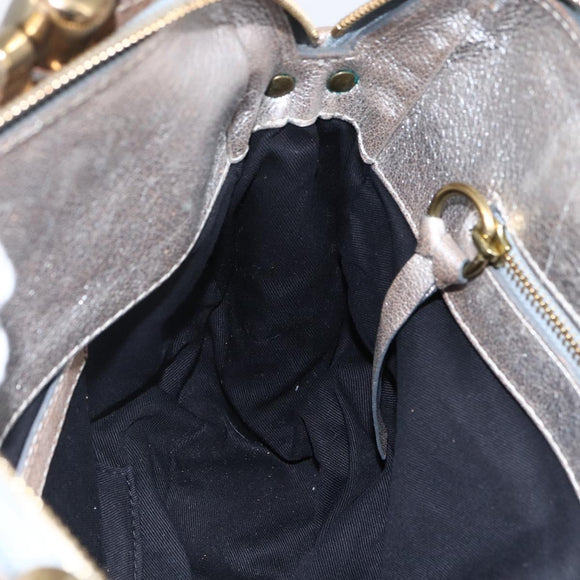 Chloe Hand Bag Leather Silver gold Auth 173521