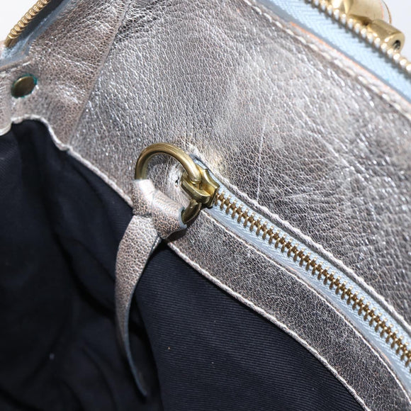 Chloe Hand Bag Leather Silver gold Auth 173521