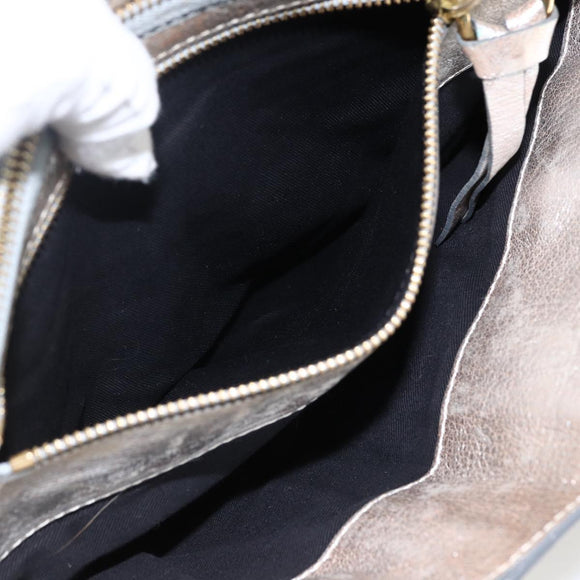 Chloe Hand Bag Leather Silver gold Auth 173521