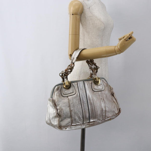 Chloe Hand Bag Leather Silver gold Auth 173521