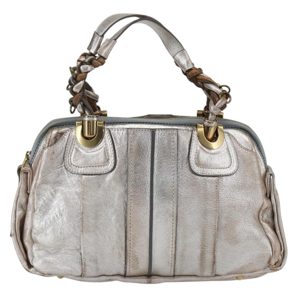 Chloe Hand Bag Leather Silver gold Auth 173521