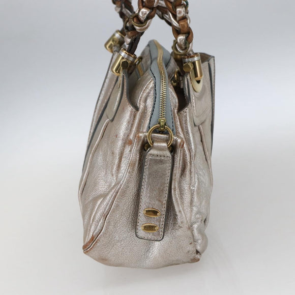 Chloe Hand Bag Leather Silver gold Auth 173521