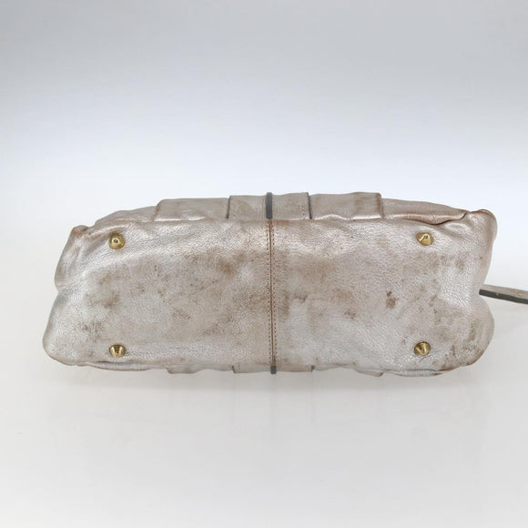 Chloe Hand Bag Leather Silver gold Auth 173521