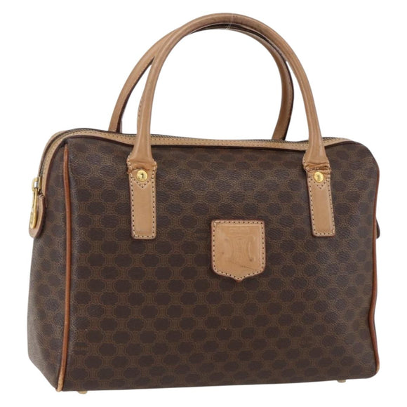 CELINE Macadam Canvas Hand Bag PVC Leather Brown Gold Auth 173522