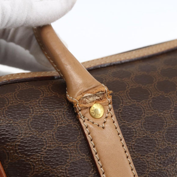 CELINE Macadam Canvas Hand Bag PVC Leather Brown Gold Auth 173522