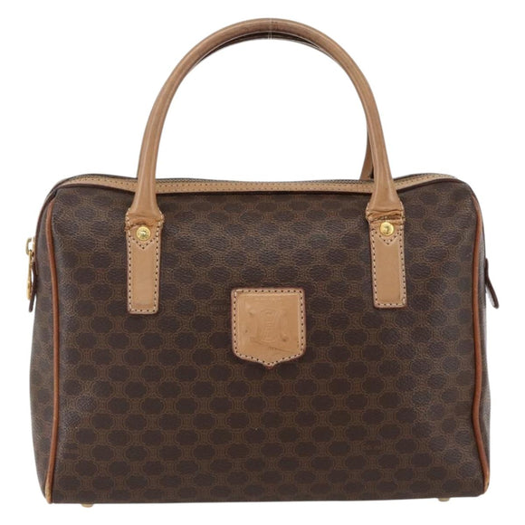 CELINE Macadam Canvas Hand Bag PVC Leather Brown Gold Auth 173522
