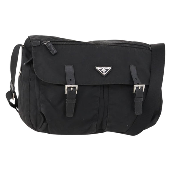 PRADA Shoulder Bag Nylon Black Silver Auth 173525