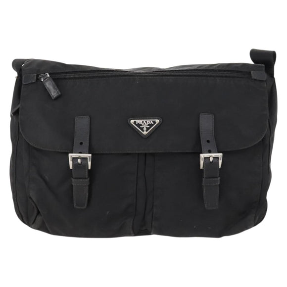PRADA Shoulder Bag Nylon Black Silver Auth 173525