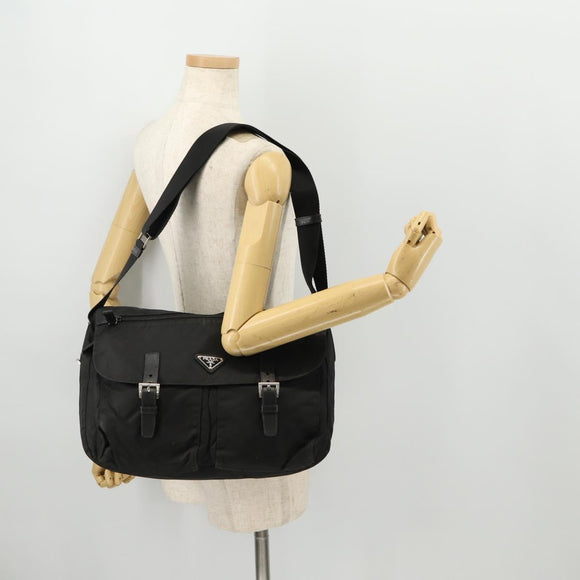 PRADA Shoulder Bag Nylon Black Silver Auth 173525