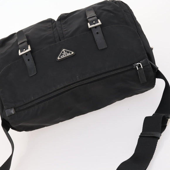 PRADA Shoulder Bag Nylon Black Silver Auth 173525