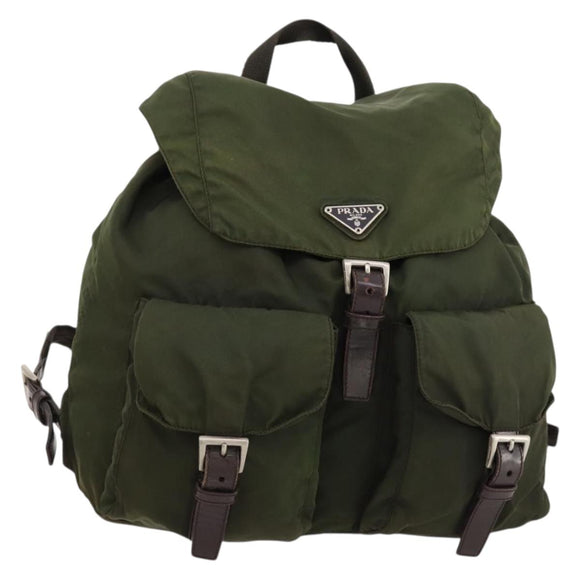 PRADA Backpack Nylon Khaki Silver Auth 173527