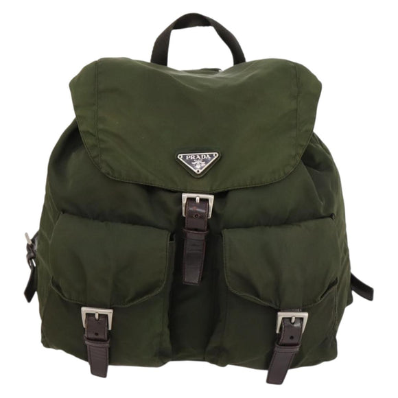 PRADA Backpack Nylon Khaki Silver Auth 173527
