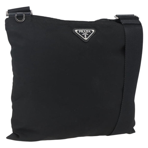 PRADA Shoulder Bag Nylon Black Silver Auth 173528