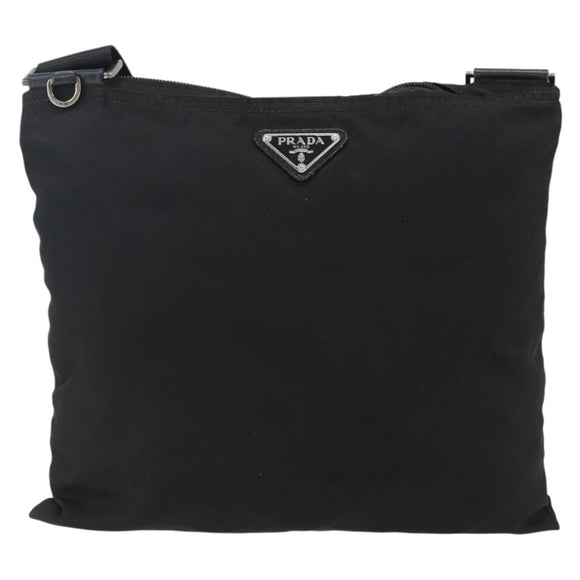 PRADA Shoulder Bag Nylon Black Silver Auth 173528