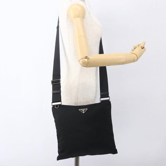 PRADA Shoulder Bag Nylon Black Silver Auth 173528