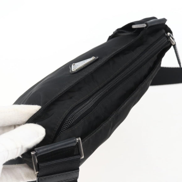 PRADA Shoulder Bag Nylon Black Silver Auth 173528