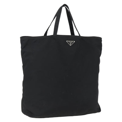 PRADA Tote Bag Nylon Black Silver Auth 173530