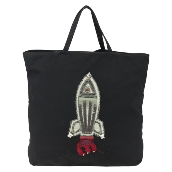 PRADA Tote Bag Nylon Black Silver Auth 173530