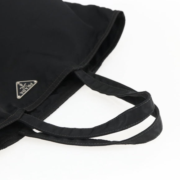 PRADA Tote Bag Nylon Black Silver Auth 173530
