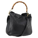 GUCCI Bamboo Hand Bag Leather 2way Black Gold 001 1998 1577 Auth 173531-1