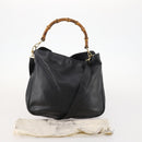 GUCCI Bamboo Hand Bag Leather 2way Black Gold 001 1998 1577 Auth 173531-12