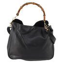 GUCCI Bamboo Hand Bag Leather 2way Black Gold 001 1998 1577 Auth 173531-13