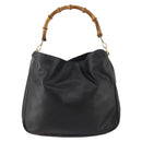 GUCCI Bamboo Hand Bag Leather 2way Black Gold 001 1998 1577 Auth 173531-2