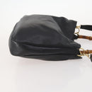 GUCCI Bamboo Hand Bag Leather 2way Black Gold 001 1998 1577 Auth 173531-3