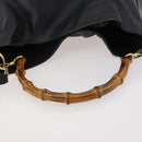 GUCCI Bamboo Hand Bag Leather 2way Black Gold 001 1998 1577 Auth 173531-8