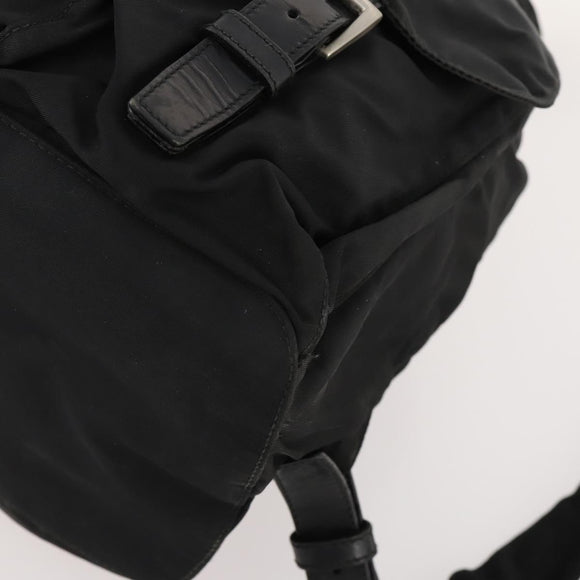 PRADA Backpack Nylon Leather Black Silver Auth 173533