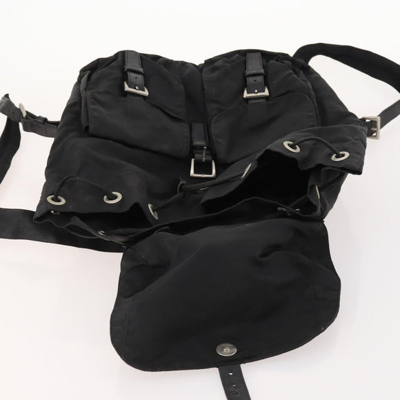 PRADA Backpack Nylon Leather Black Silver Auth 173533