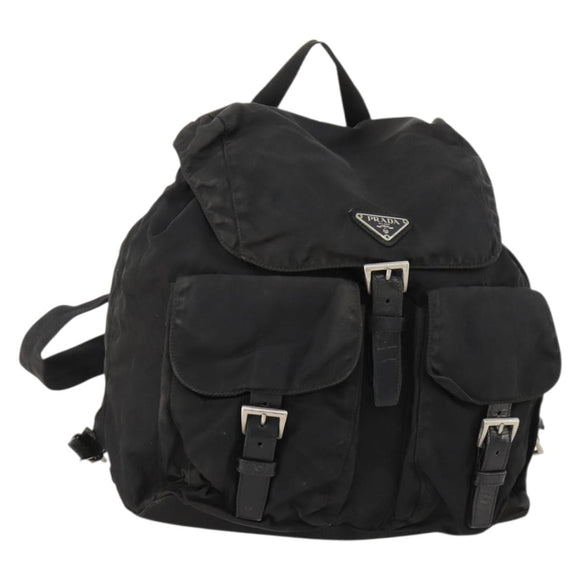 PRADA Backpack Nylon Leather Black Silver Auth 173533