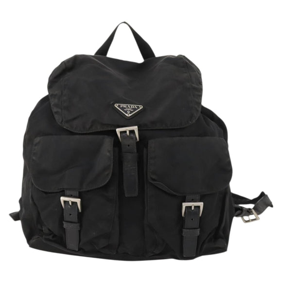 PRADA Backpack Nylon Leather Black Silver Auth 173533