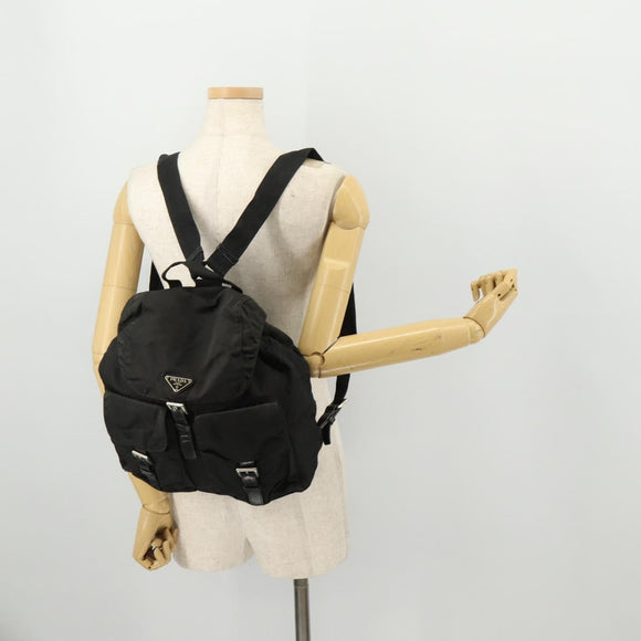 PRADA Backpack Nylon Leather Black Silver Auth 173533