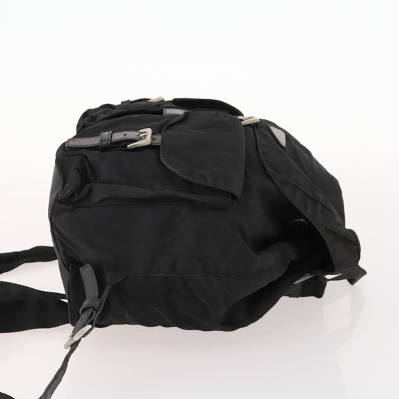 PRADA Backpack Nylon Leather Black Silver Auth 173533