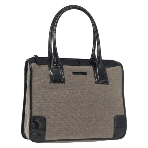 GUCCI Tote Bag Canvas patent leather Beige Black gold 000 0855 Auth 173536