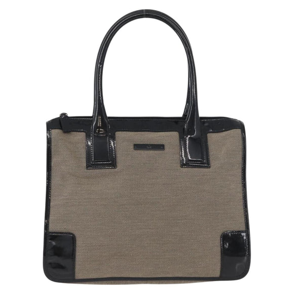 GUCCI Tote Bag Canvas patent leather Beige Black gold 000 0855 Auth 173536