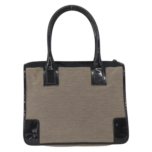 GUCCI Tote Bag Canvas patent leather Beige Black gold 000 0855 Auth 173536