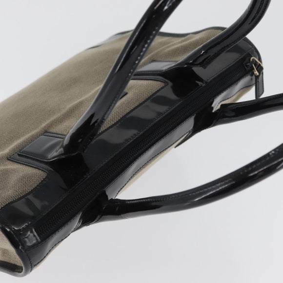 GUCCI Tote Bag Canvas patent leather Beige Black gold 000 0855 Auth 173536