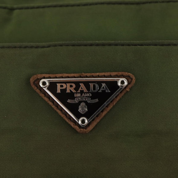 PRADA Shoulder Bag Nylon Leather Khaki Brown Silver Auth 173537