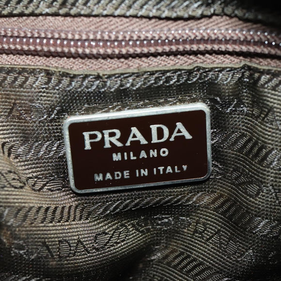 PRADA Shoulder Bag Nylon Leather Khaki Brown Silver Auth 173537