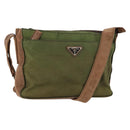 PRADA Shoulder Bag Nylon Leather Khaki Brown Silver Auth 173537-1